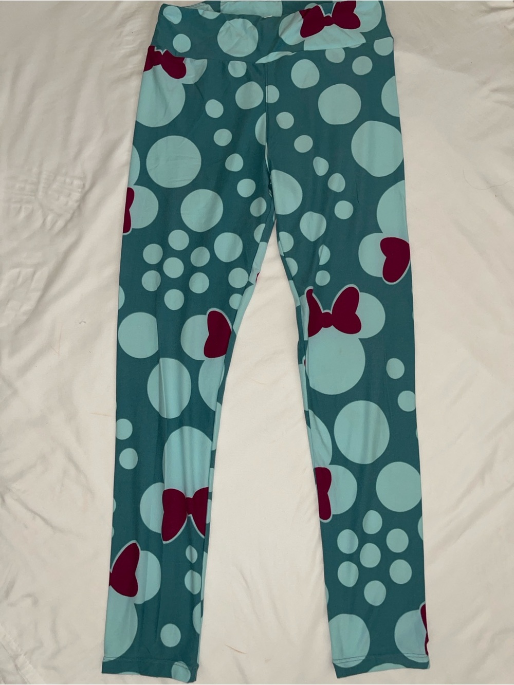 DISNEY Minnie Mouse Teal Polka Dot & Burgundy Leggings